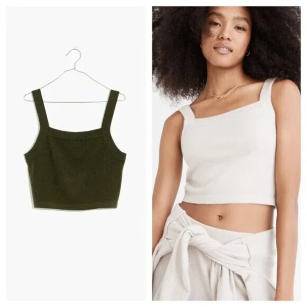 Madewell (Re)sourced Cashmere Carlyn Crop Sweater Tank L Heather Moss Green